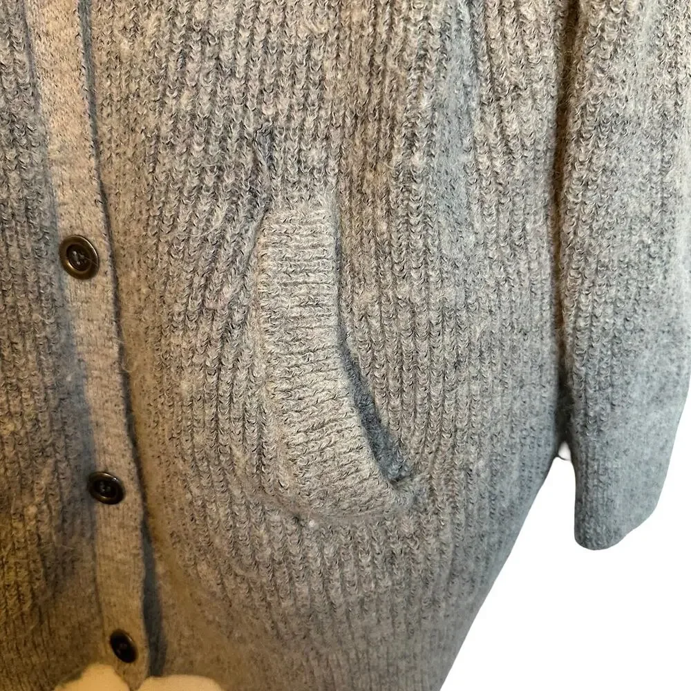 Free People Cloudy Day Cardigan Button Front Gray Knit Oversized Sweater Size XL